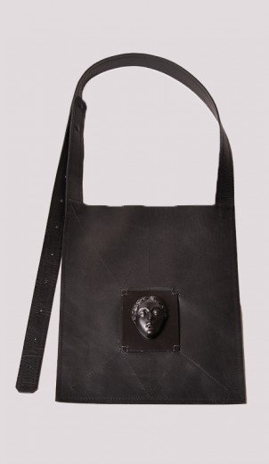 Leather Bag with Black Silver Face